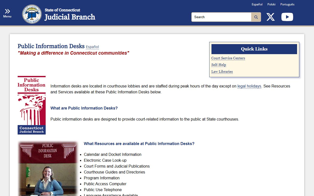 Connecticut Judicial public information desk page for New London County court records access