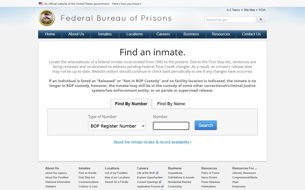 Federal BOP inmate locator used for New London County inmate population context