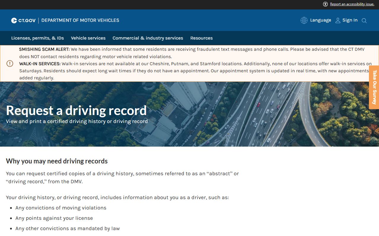 Connecticut official record copy request page for New London County marriage and divorce records