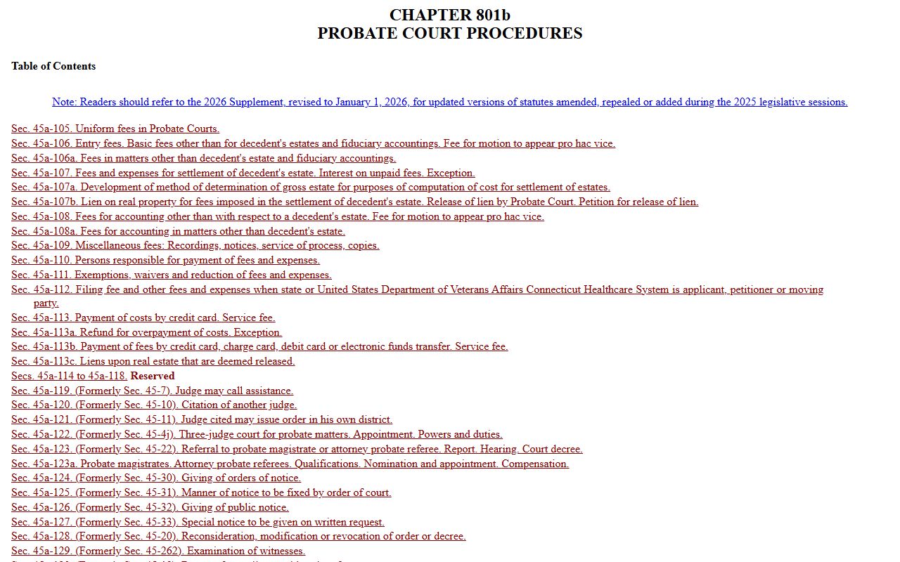 Connecticut probate court statutes page for New London County probate records