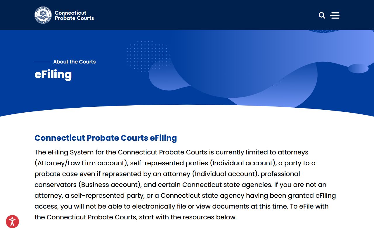 Connecticut probate eFiling overview page for New London County probate records