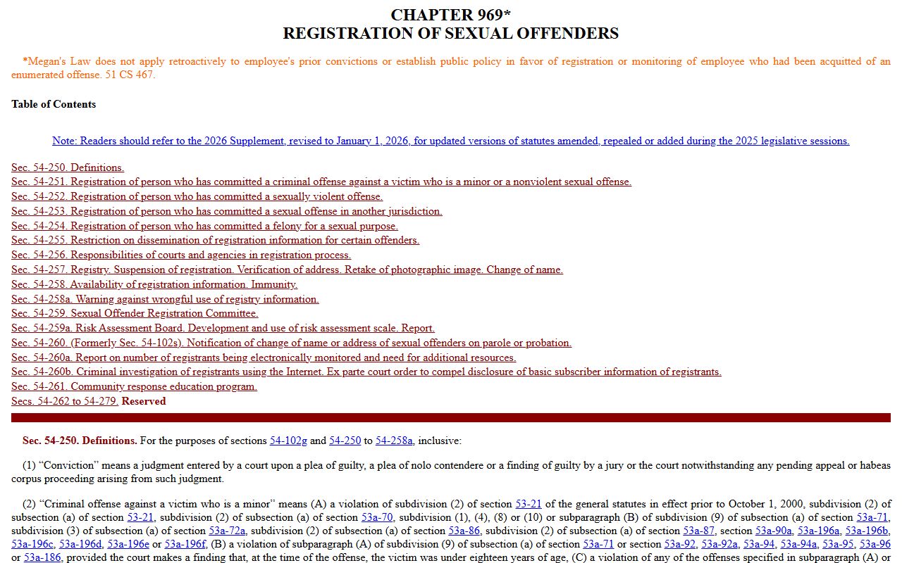 Connecticut sex offender registry statutes for New London County public records