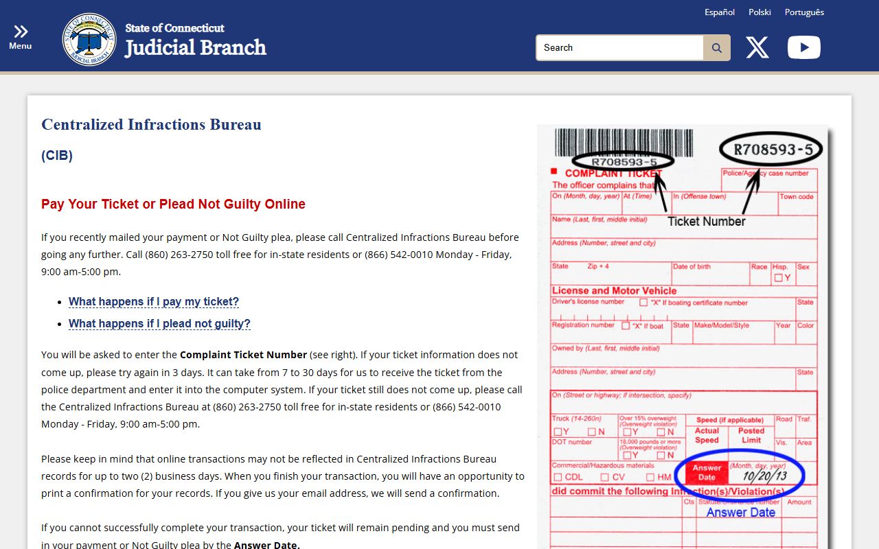 New London County traffic court records payment portal for infractions