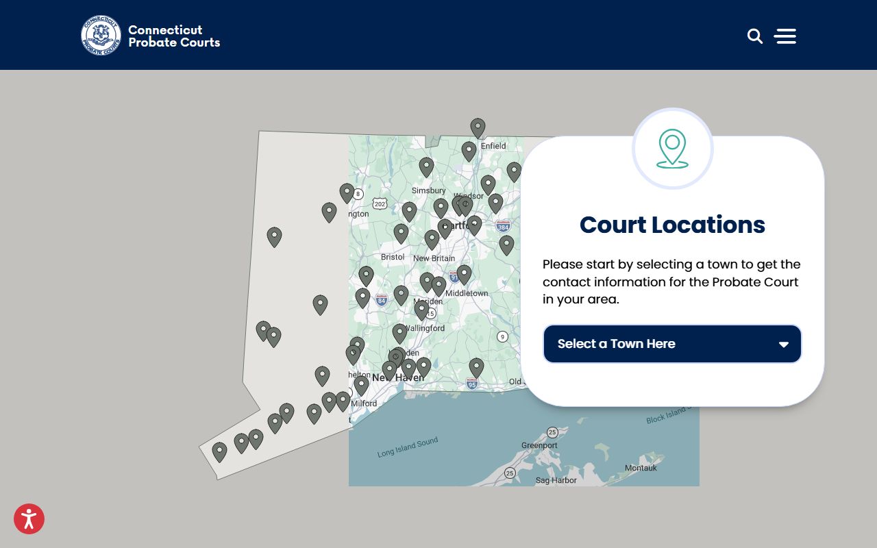 New London County probate court records district locator map