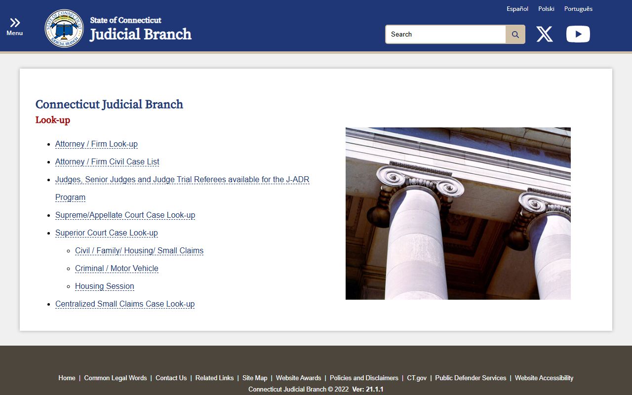 New London County court records lookup hub on the Connecticut Judicial Branch website