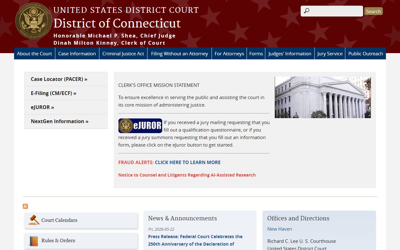 New London County federal court records site for the District of Connecticut